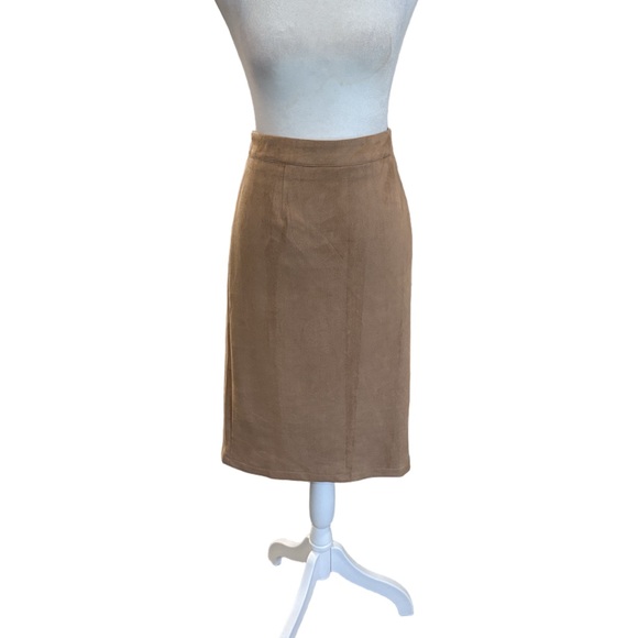 Lulus Superpower Size L faux suede pencil skirt. Camel color knee length career - Picture 1 of 11